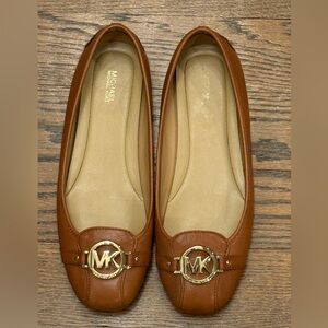 Michael Kors Brown Leather Ballet Flats MK Logo Medallion Size 11